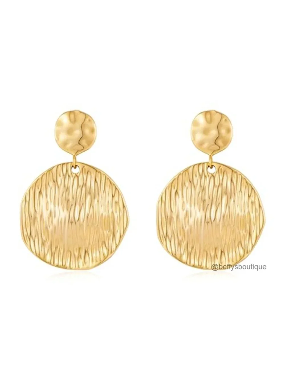 Hammered Brass Disc Drop Dangle Earrings Statement Jewelry